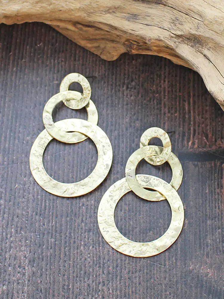 Triple Beaten Ring Earrings Gold