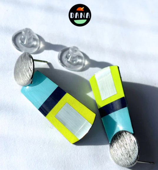 Mae Earrings Blue, Neon Yellow and Silver