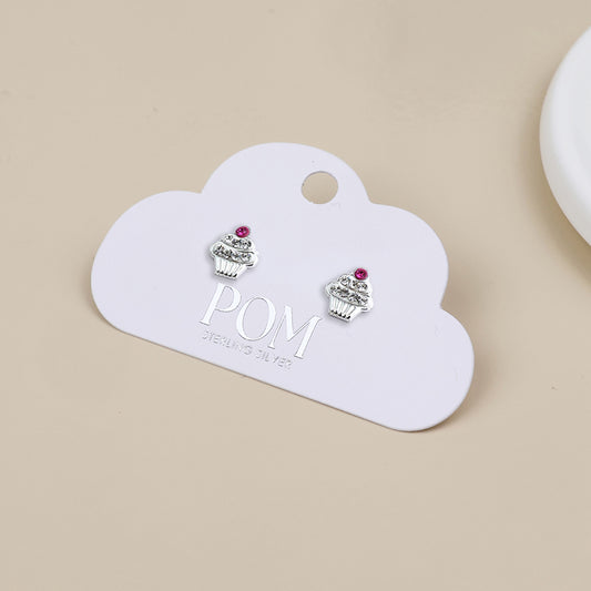 Sterling Silver Crystal Set Cupcake Studs