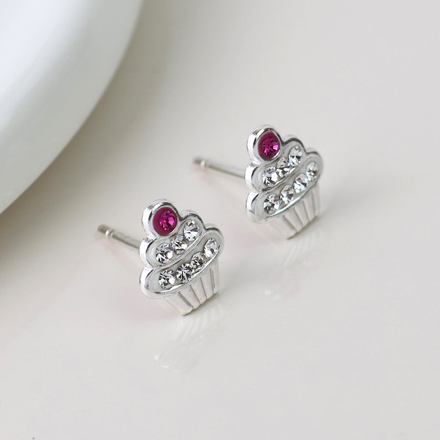 Sterling Silver Crystal Set Cupcake Studs