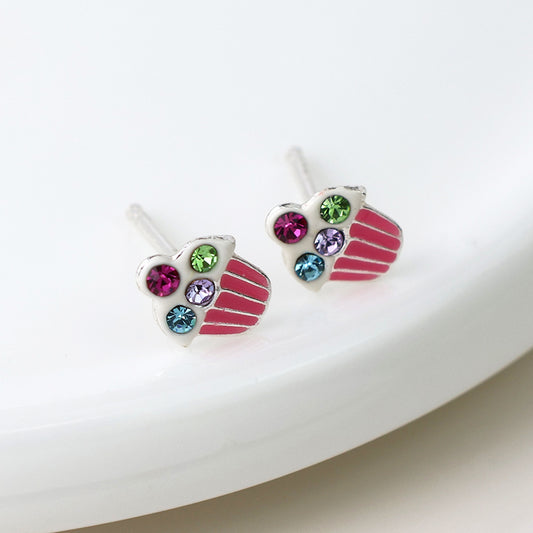 Sterling Silver Pink Blue Cupcake Studs