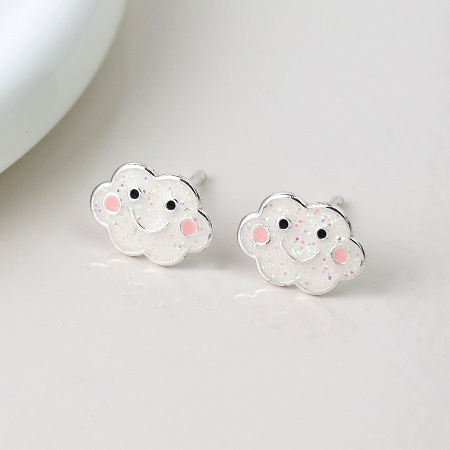 Sterling Silver White Happy Cloud Studs