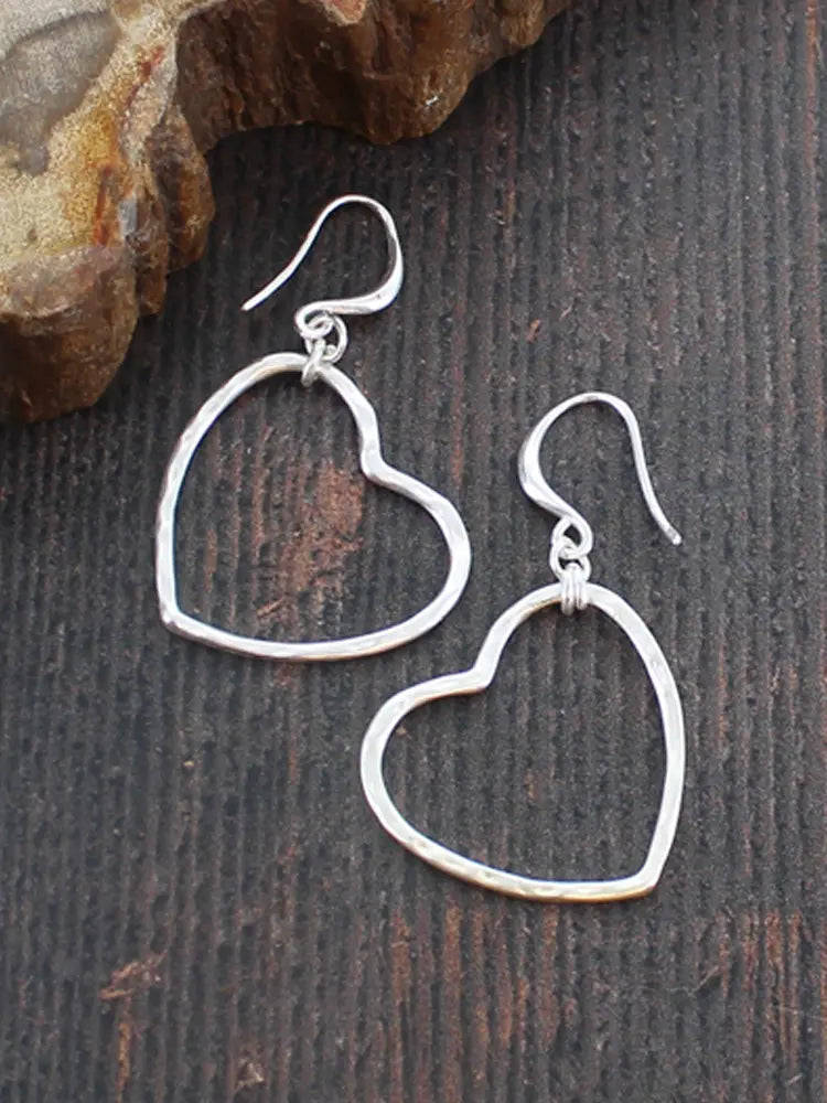 Simple Open Heart Earrings Silver - Plated