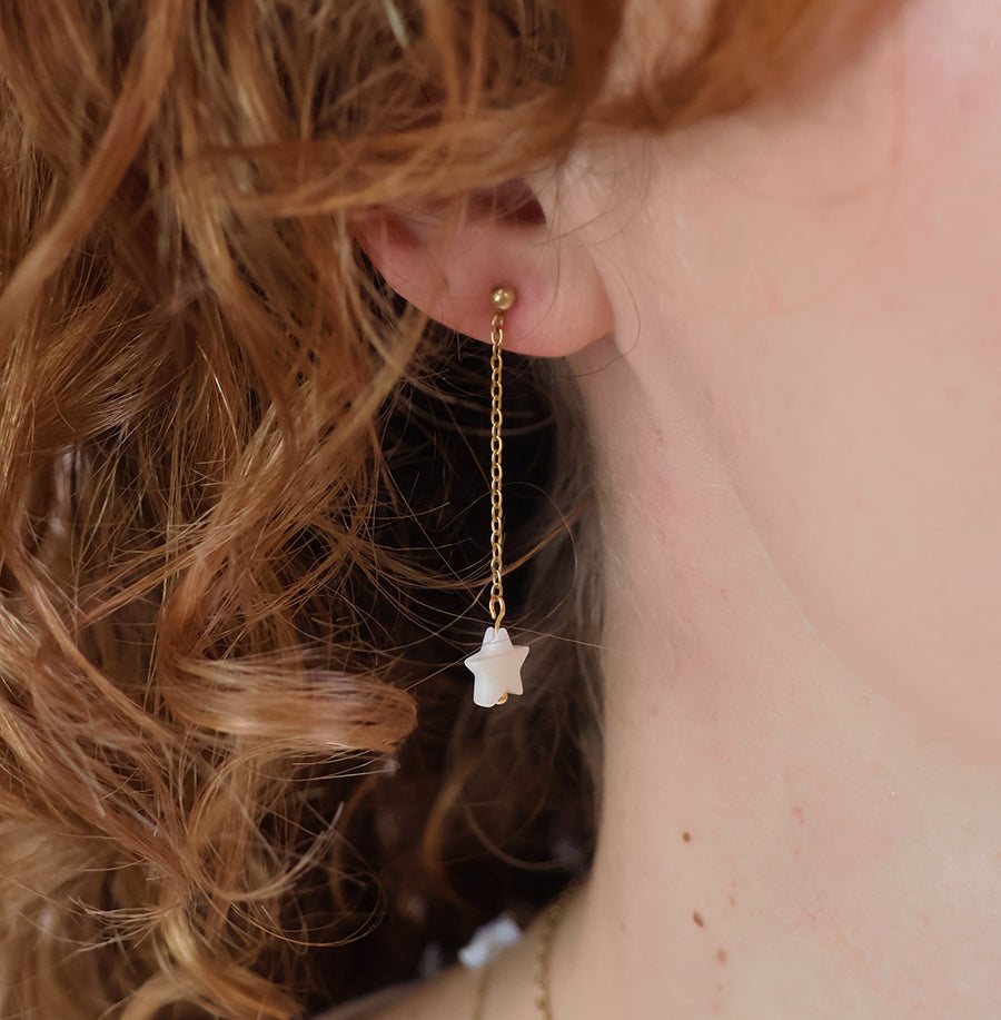 Gold Plated Stainless Steel White Star Earrings