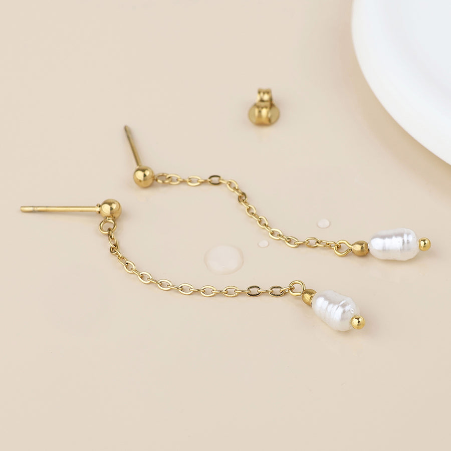 Gold Plated Stainless Steel Freshwater Pearl Earrings