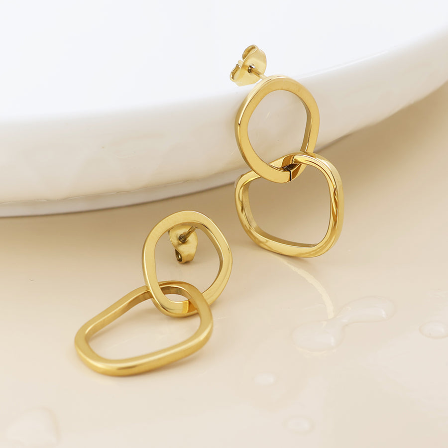 Gold Plated Stainless Steel Linked Hoop Earrings