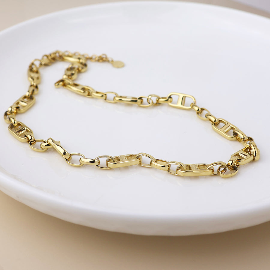 Gold Plated Stainless Steel Polished Link Necklace