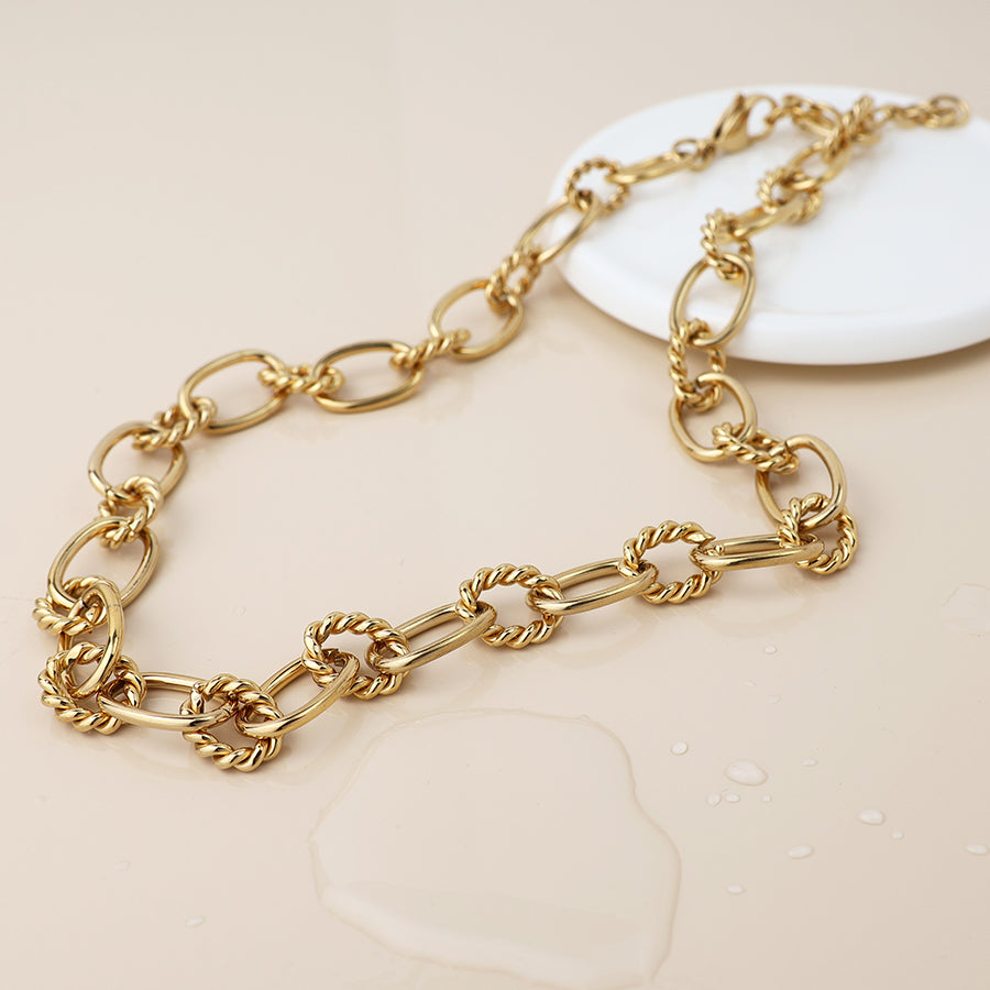 Gold Plated Stainless Steel Twist Link Necklace
