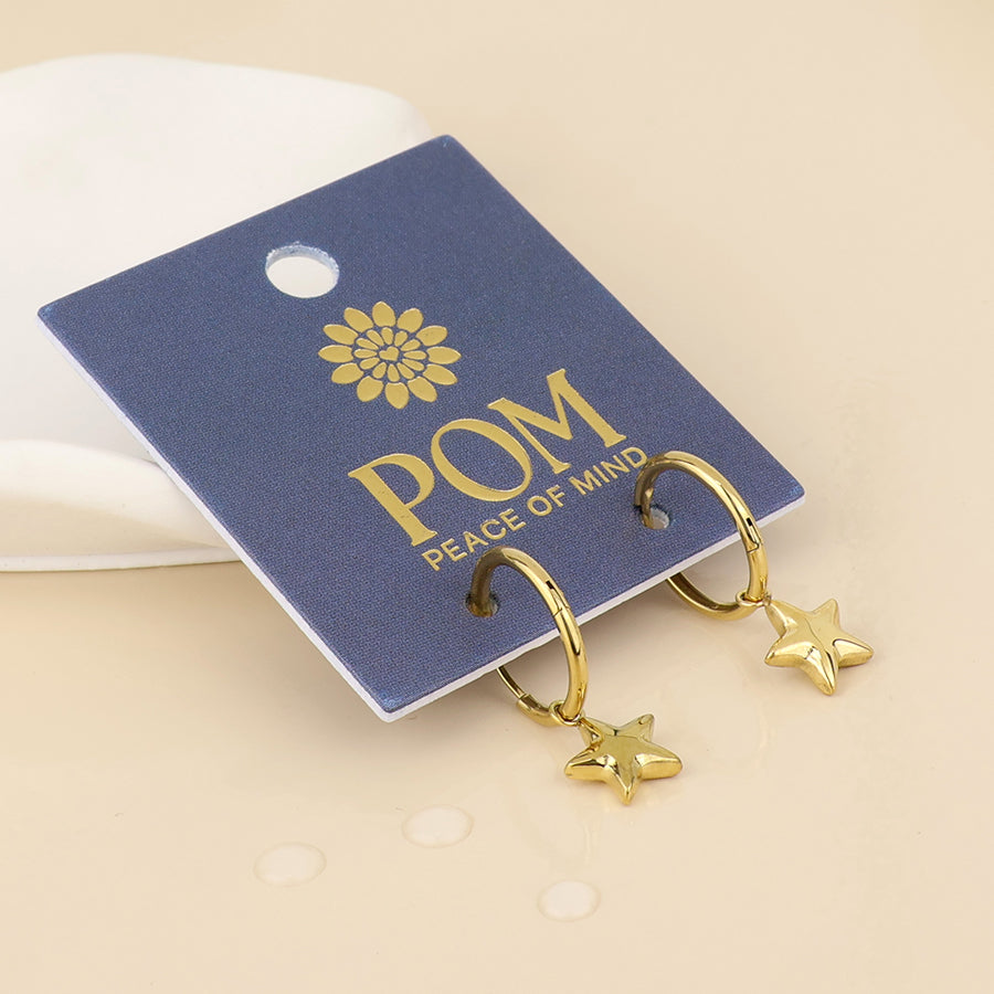 Starlet Stainless Steel Gold Plated Star Charm Hoop Earrings