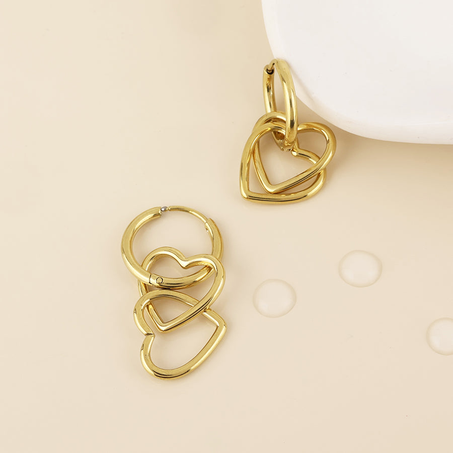 Lochie Stainless Steel Gold Plated Linked Hearts Hoop Earrings