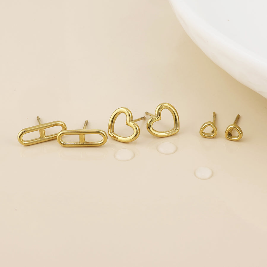 Gilded Stainless Steel Gold Plated Contemporary Mix Stud Earrings Set