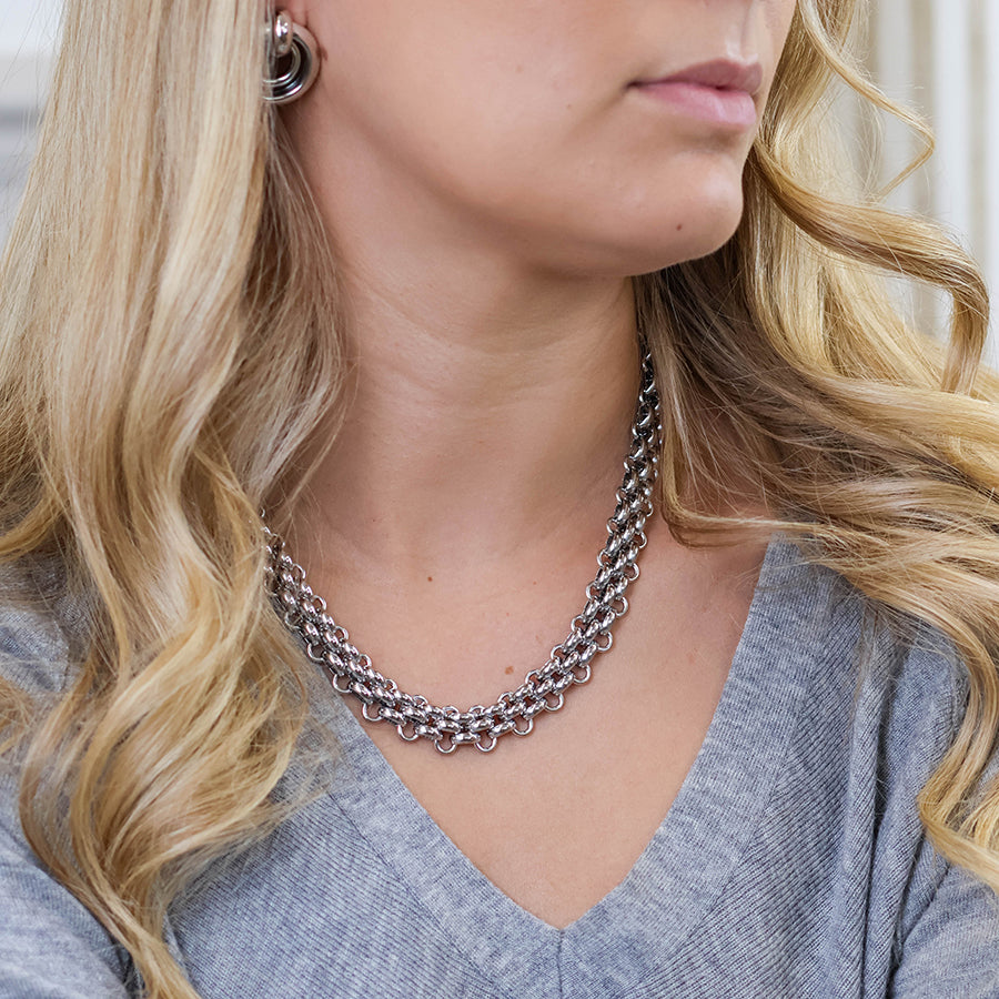 Venetia Stainless Steel Platinum Plated Chunky Panther Chain Necklace