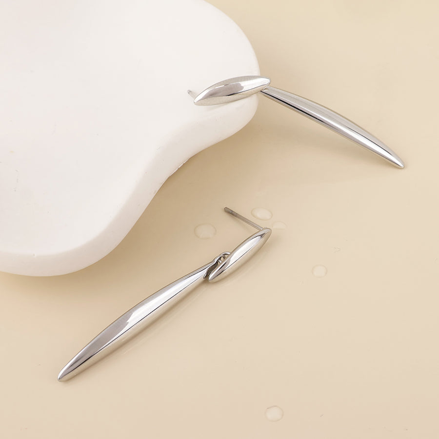 Orion Stainless Steel Platinum Plated Elegant Narrow Drop Earrings