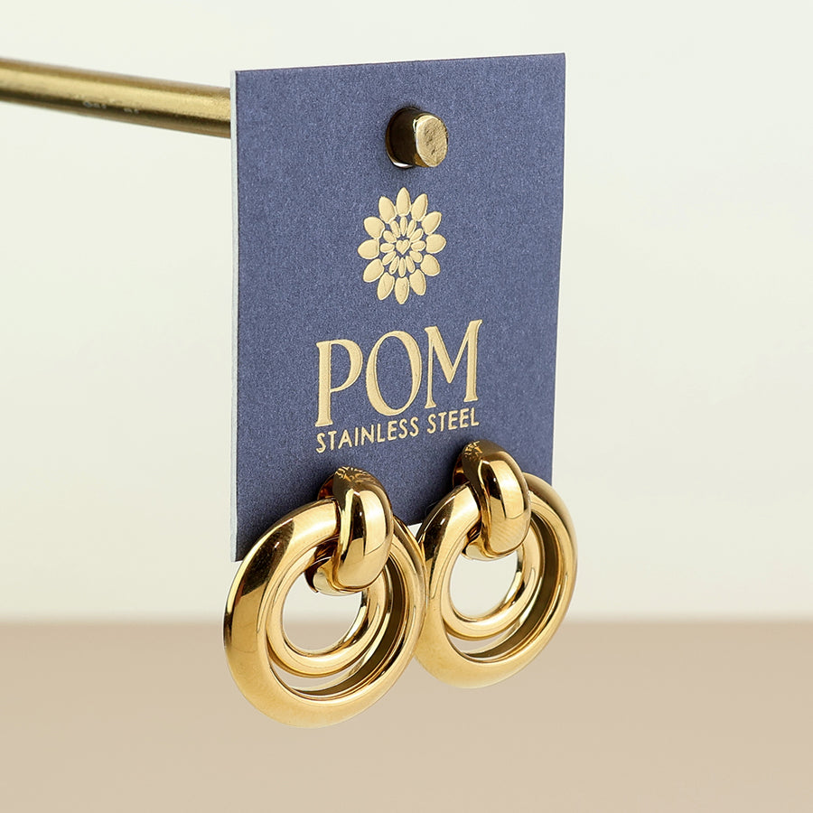 Venus Stainless Steel Gold Plated Linked Double Ring Earrings