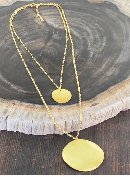 2-Strand Brushed Disc Necklace - Gold Plated