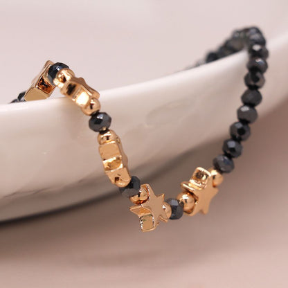 Midnight Bead Bracelet with Golden Stars and Metallic Beads