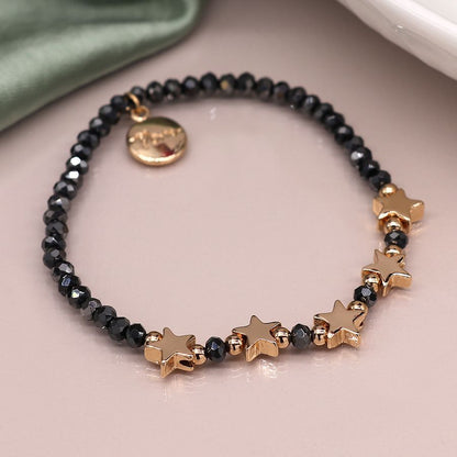 Midnight Bead Bracelet with Golden Stars and Metallic Beads