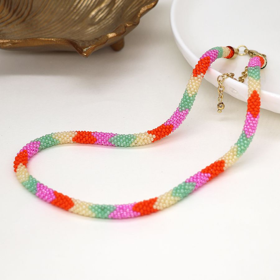 Vibrant Summer Bright Beaded Snake Necklace