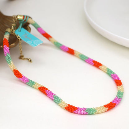 Vibrant Summer Bright Beaded Snake Necklace