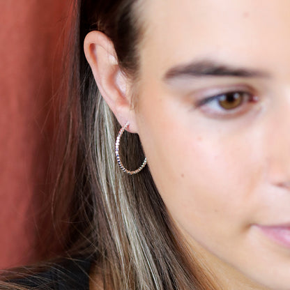 Silver Plated Medium Size Cube Bead Hoop Earrings