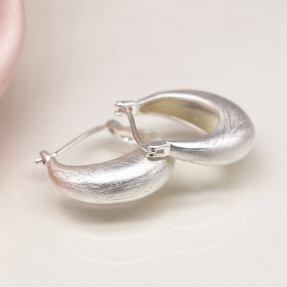 Silver Plated Chunky Hoop Earrings with Scratched Finish