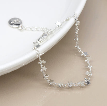 Silver Plated Multi Star and Tiny Bead Chain Bracelet