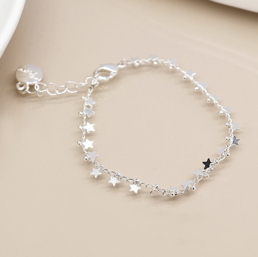 Silver Plated Multi Star and Tiny Bead Chain Bracelet