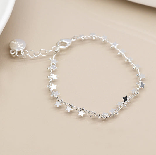 Silver Plated Multi Star and Tiny Bead Chain Bracelet
