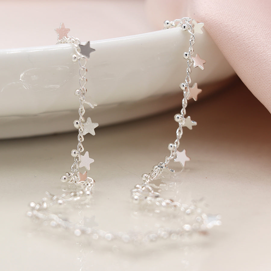 Silver Plated Multi Star and Tiny Bead Chain Necklace