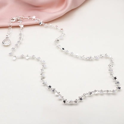 Silver Plated Multi Star and Tiny Bead Chain Necklace