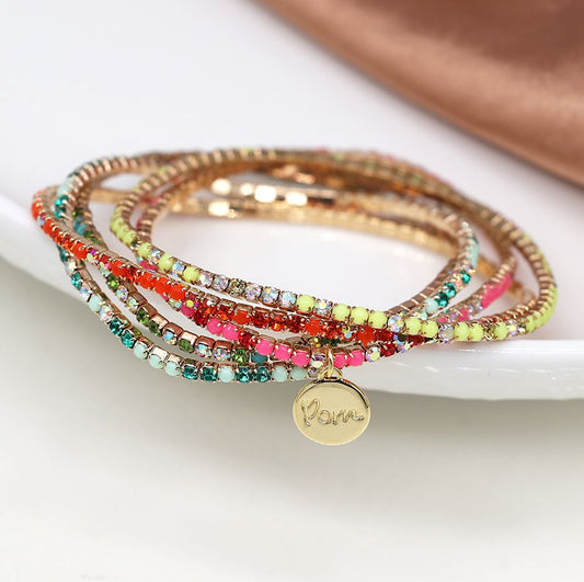 Faux Gold Colourful Mix Crystal Five Bracelet Stack
