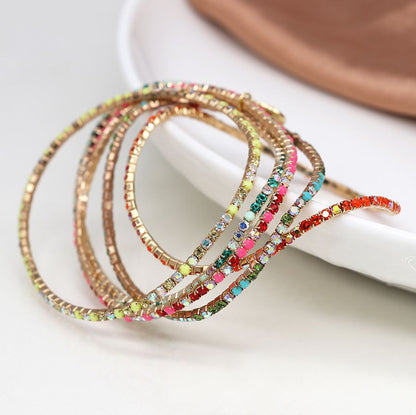 Faux Gold Colourful Mix Crystal Five Bracelet Stack