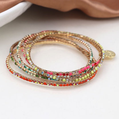 Faux Gold Colourful Mix Crystal Five Bracelet Stack