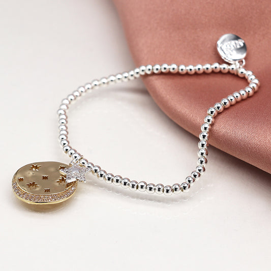 Faux Gold Cut-Out Stars Crystal Disc and Silver Plated Star Bracelet
