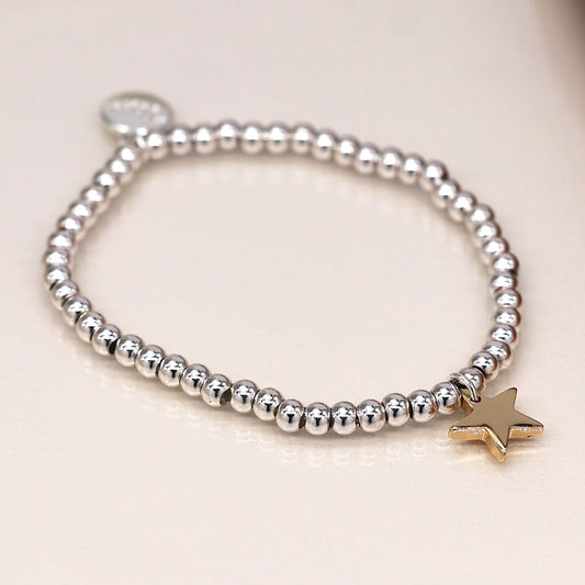 Silver Plated Bead Bracelet with Golden Star