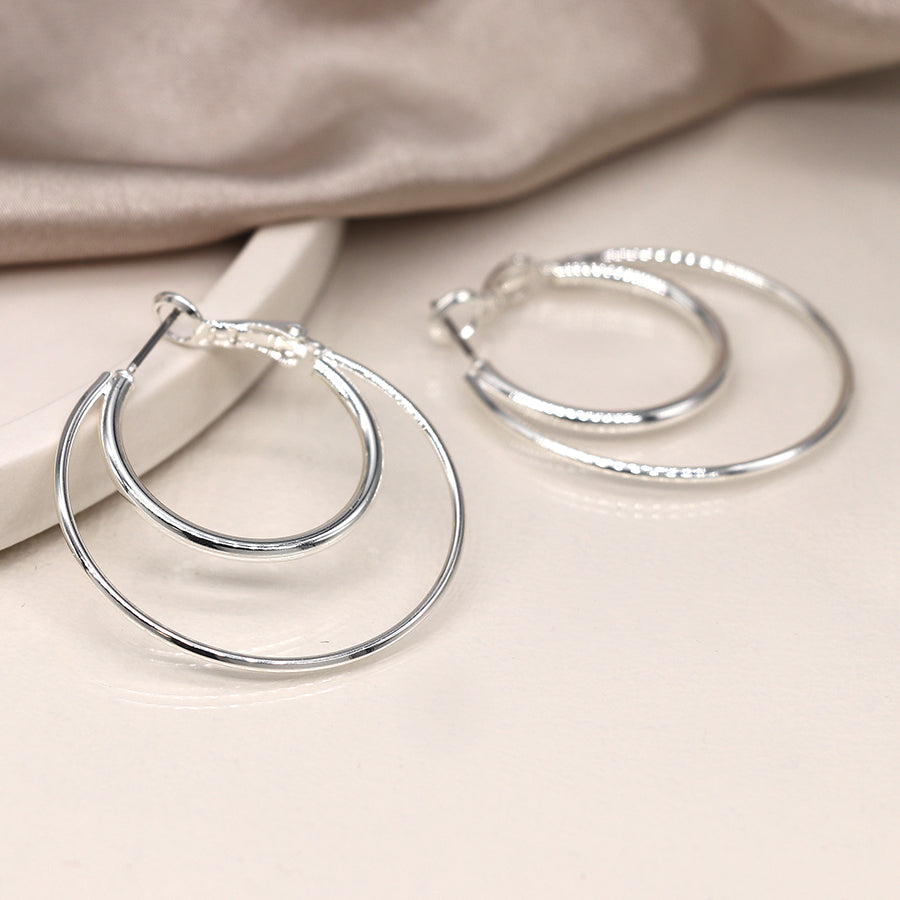 Silver Plated Double Circle Hoop Earrings