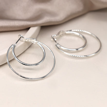 Silver Plated Double Circle Hoop Earrings