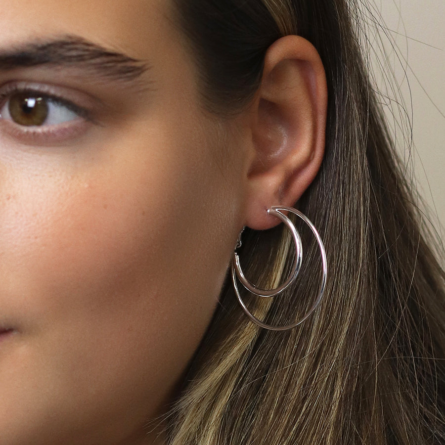 Silver Plated Double Circle Hoop Earrings