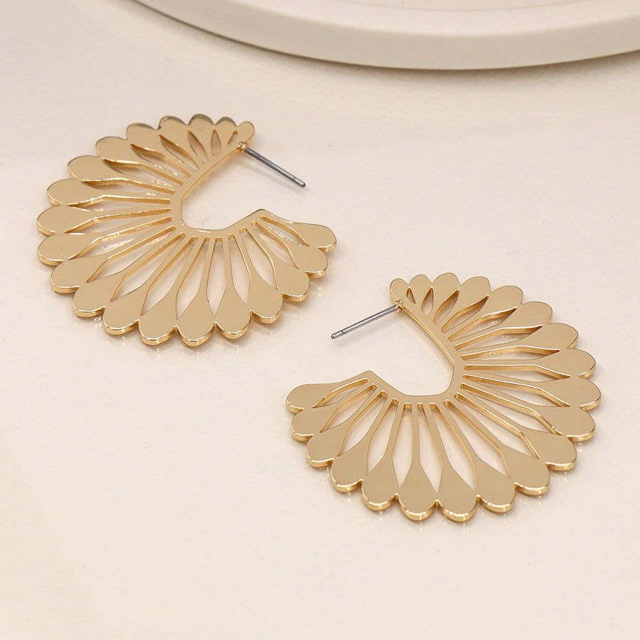 Golden Polished Fan Hoop Earrings