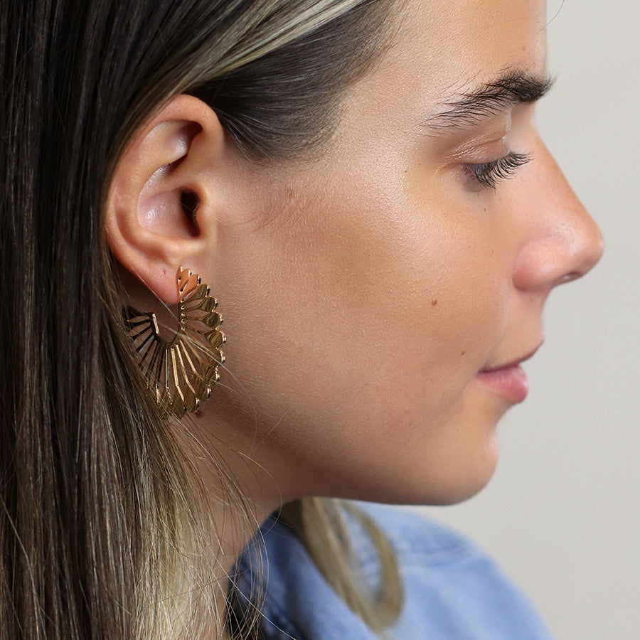 Golden Polished Fan Hoop Earrings
