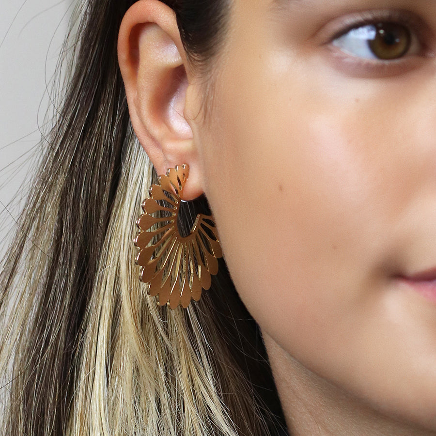 Golden Polished Fan Hoop Earrings