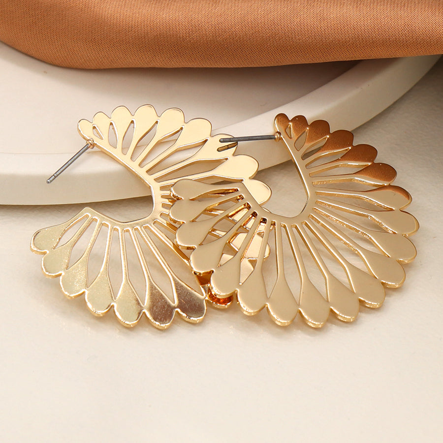 Golden Polished Fan Hoop Earrings