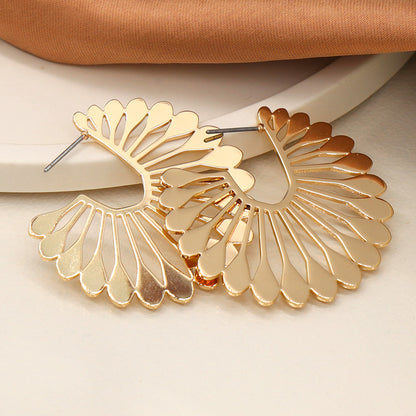 Golden Polished Fan Hoop Earrings