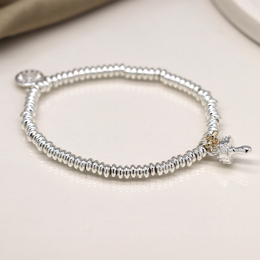 Silver Plated and Golden Double Toadstool Charm Bracelet