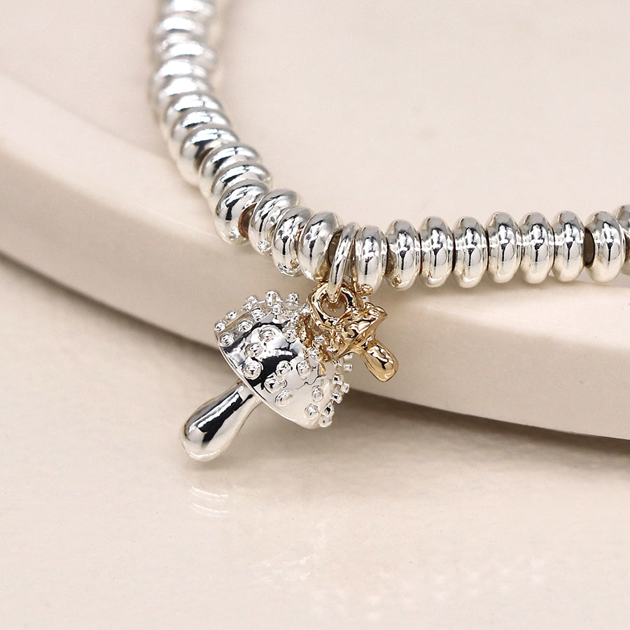 Silver Plated and Golden Double Toadstool Charm Bracelet