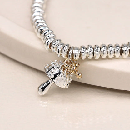 Silver Plated and Golden Double Toadstool Charm Bracelet