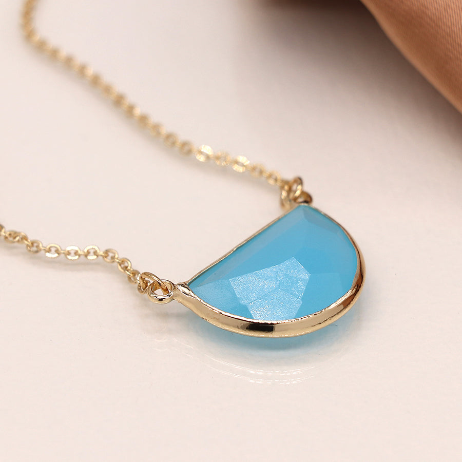 Golden and Blue Crystal Half Moon Necklace