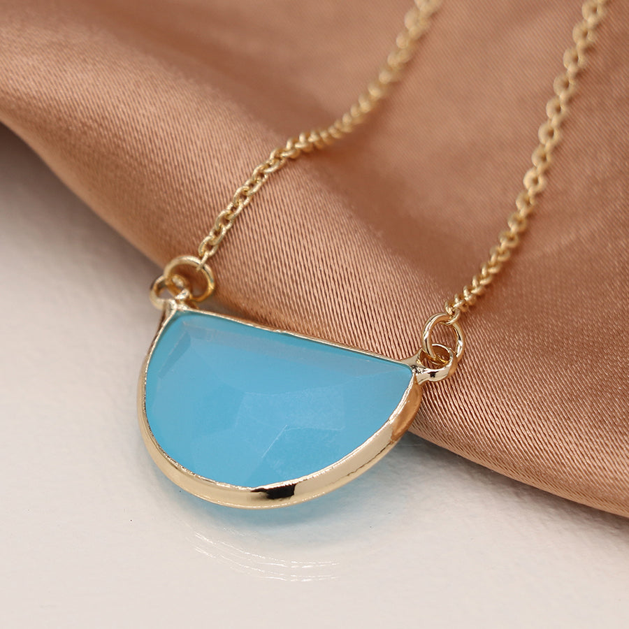 Golden and Blue Crystal Half Moon Necklace