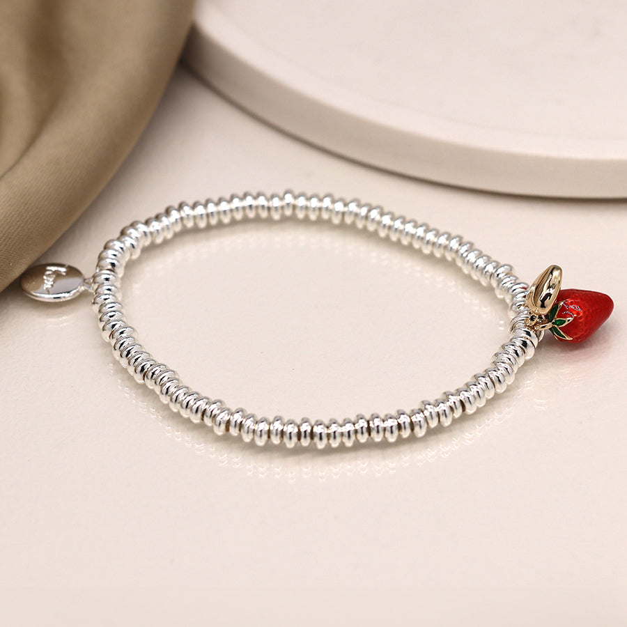 Silver Plated Bracelet with Strawberry and Gold Heart