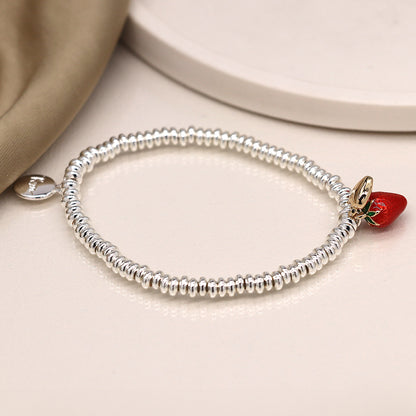 Silver Plated Bracelet with Strawberry and Gold Heart